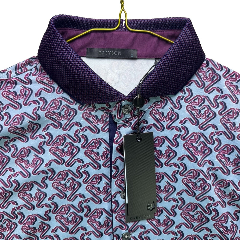 Greyson Golf Polo Shirt Mens Large Intertwined AOP Stretch Geometric NWT $118